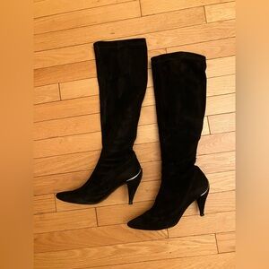 Elie Tahari Black Suede Heeled Boots Suede Knee-High